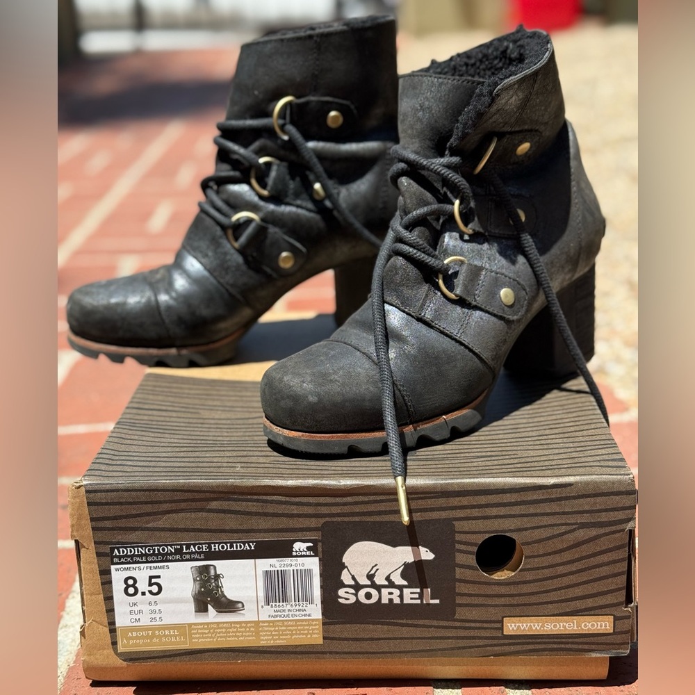Sorel Black Heeled Boots with Rugged Style